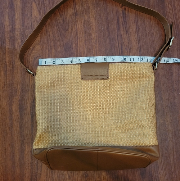 Talbots Woven Leather Shoulder Brown Bag Purse Boho Raffia - Picture 6 of 15